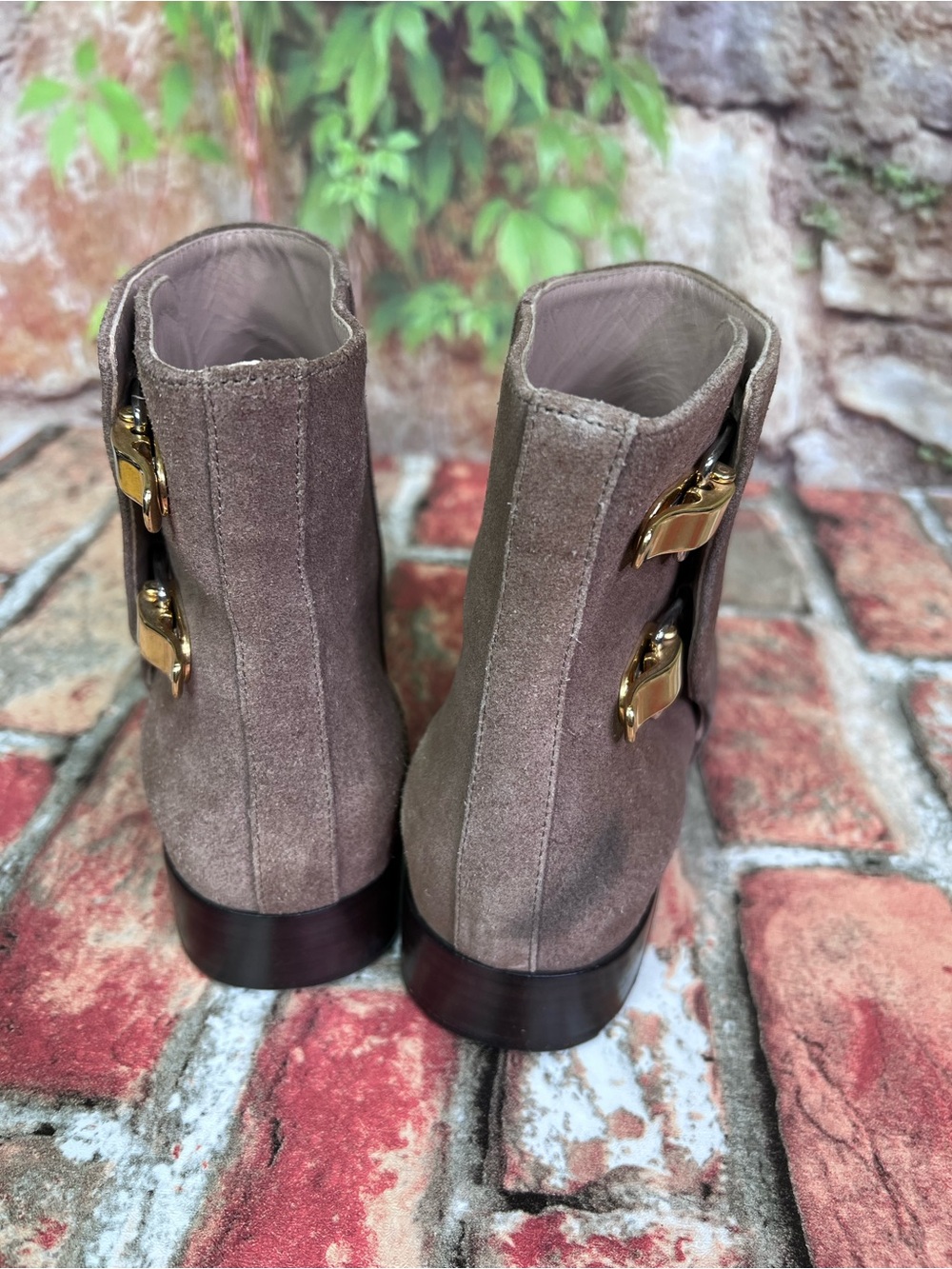 CHLOE Tan Suede Gold Buckle Short Ankle Boots, Made in Italy, 36 - Picture 13 of 15